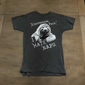 Gray Graphic T-Shirt with Sloth Print, Black Matter Size Small
